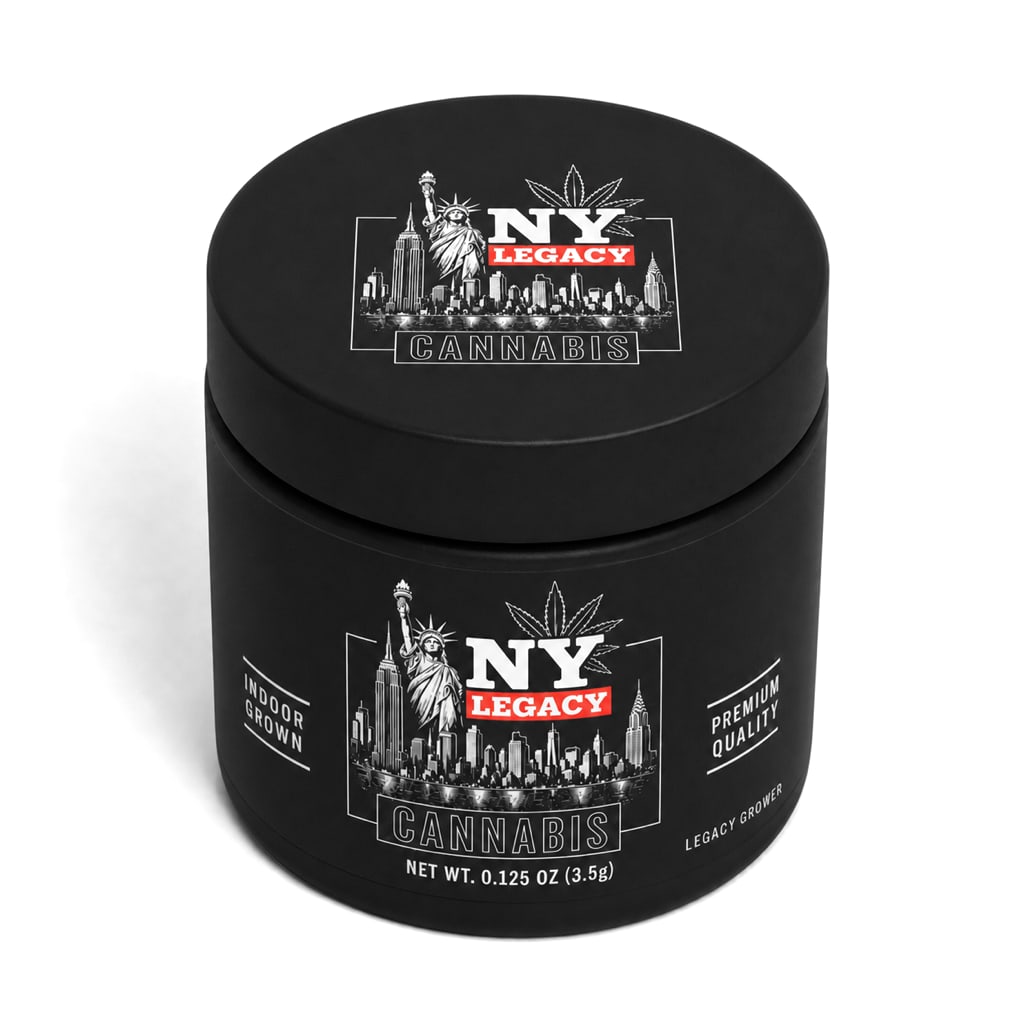 NY Legacy Eighth Flower in a matte black jar