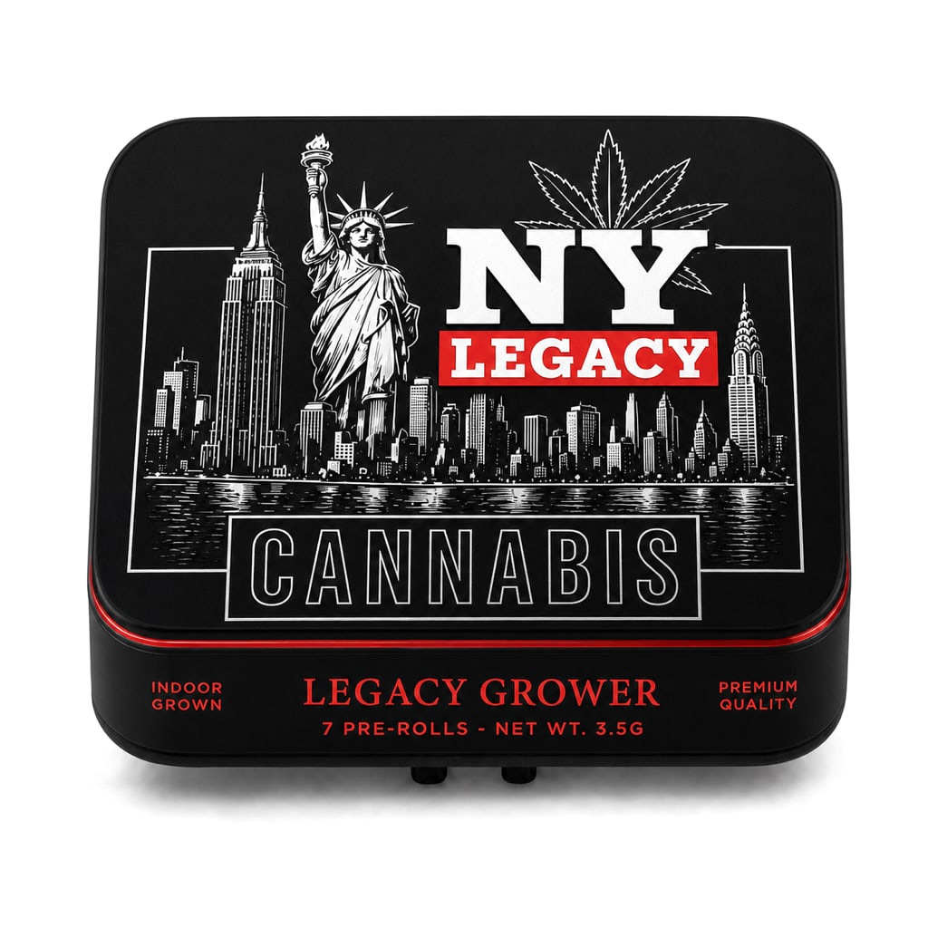 NY Legacy 7-pack Pre-Roll Tin with noir skyline lid art